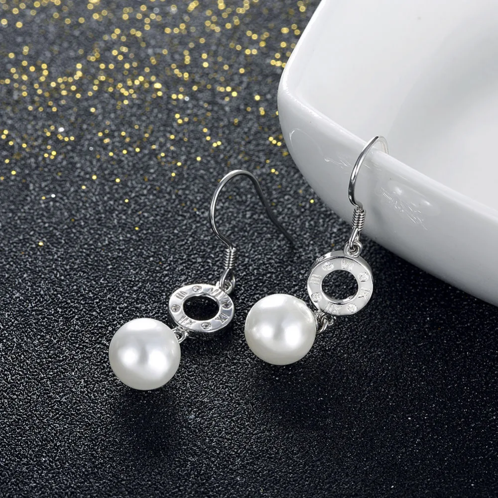 Подлинная стерлингового серебра 925 Белый жемчуг шар бисер Ссылка падение круг