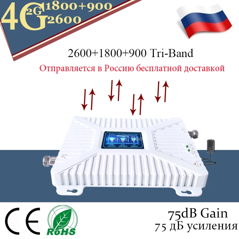 Трехдиапазонный ретранслятор gsm 900 1800 2600 МГц 4G усилитель сигнала DCS LTE FDD мобильный
