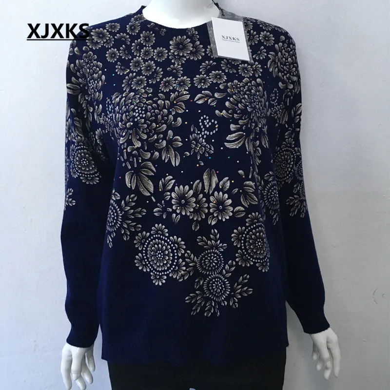 Джемпер XJXKS женский с длинным рукавом вязаный Свободный пуловер принтом большие