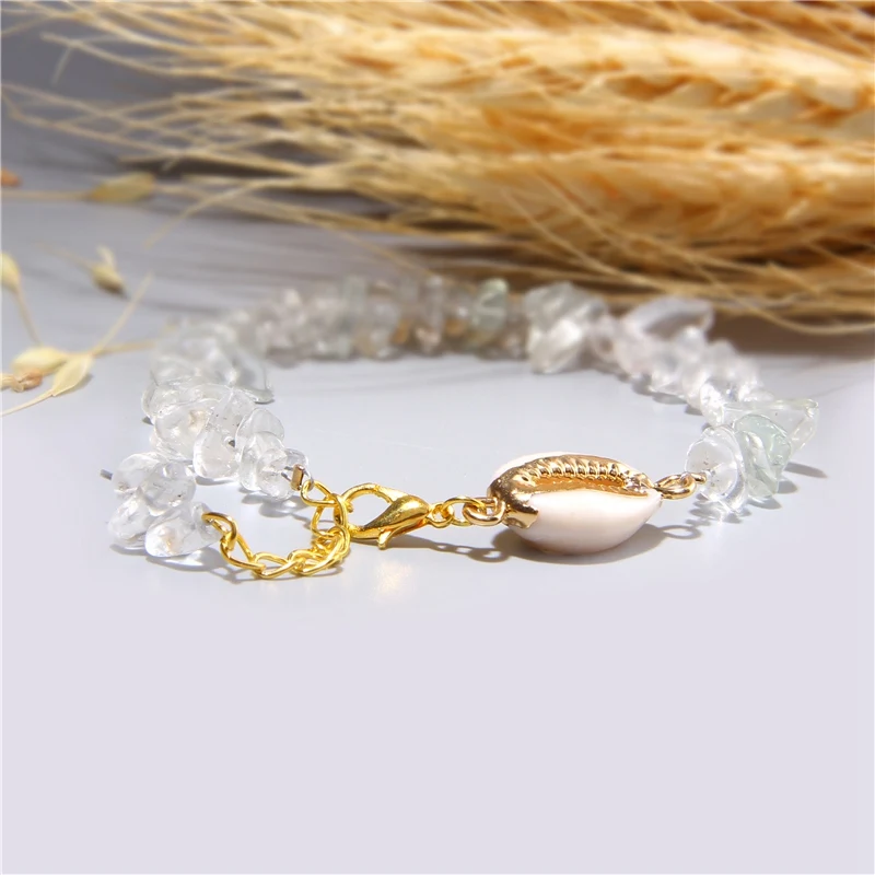Cowrie Shell Bracelet Natural Stone Chips Crystal Seashell Hand Chain Bracelet for Women Femme Beach Jewelry Bohemian