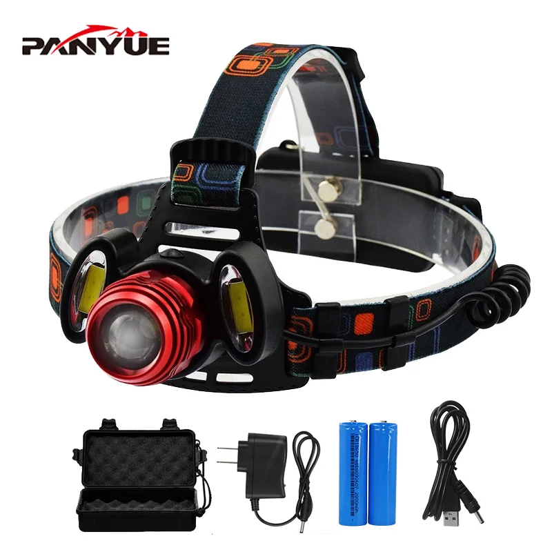 

PANYUE 2000LM High Power led headlamp XM-L T6+2*COB Super Bright Waterproof USB Rechargeable Headlight Head lamp 18650 Battery