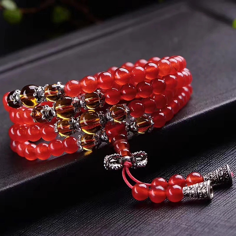 Оптовая продажа браслеты из красного халцедона с кристаллами бусины Будды 108