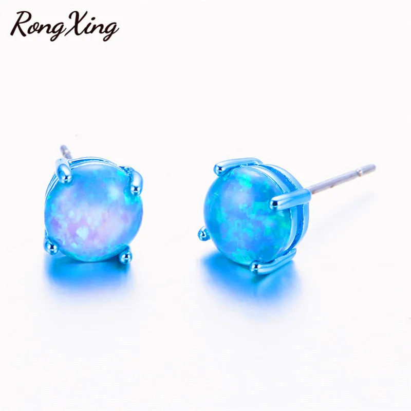 RongXing Vintage Punk Blue Gold Filled Fire Opal Stud Earrings For Women Men Fashion Jewelry Halloween Earring Gift Ear0695 | Украшения и