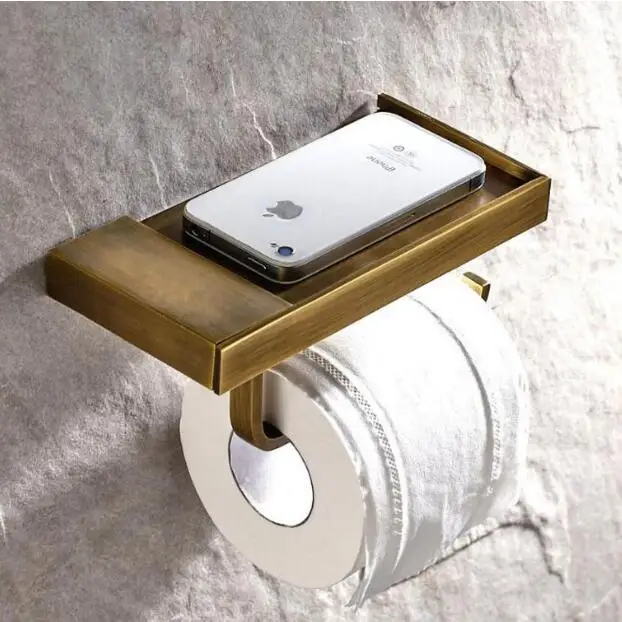 New Arrival Toilet Paper Holder With Phone Shelf Roll Rack Hooks Wall Mounted Copper 4 color | Обустройство дома