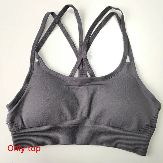 Grey top Женский комплект для йоги, для спортзала, фитнеса, спортивная одежда, спортивный бюстгальтер+ штаны, трико для бега, беговые Леггинсы для йоги и тренировок, спортивный костюм - Цвет: Grey top