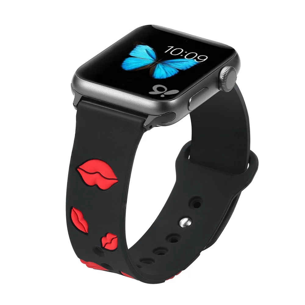 Модный силиконовый спортивный ремешок с рисунком поцелуя для Apple Watch 38 мм 40 42 44