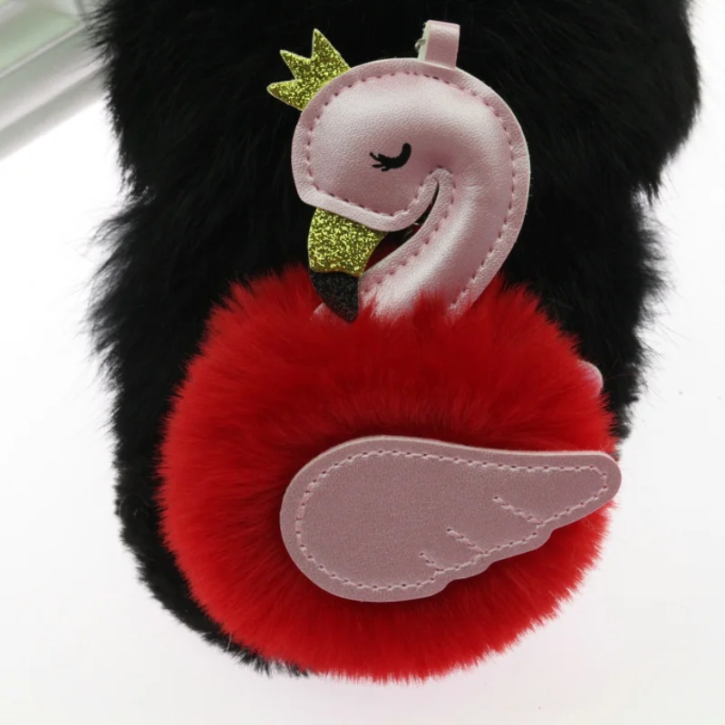 PINXIU Новый Фламинго пушистый помпон porte clef pompom Fourrure для женщин femme Pom брелок ключей