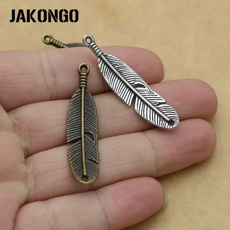 Соединитель для украшений JAKONGO античное посеребренное перо лист фурнитура