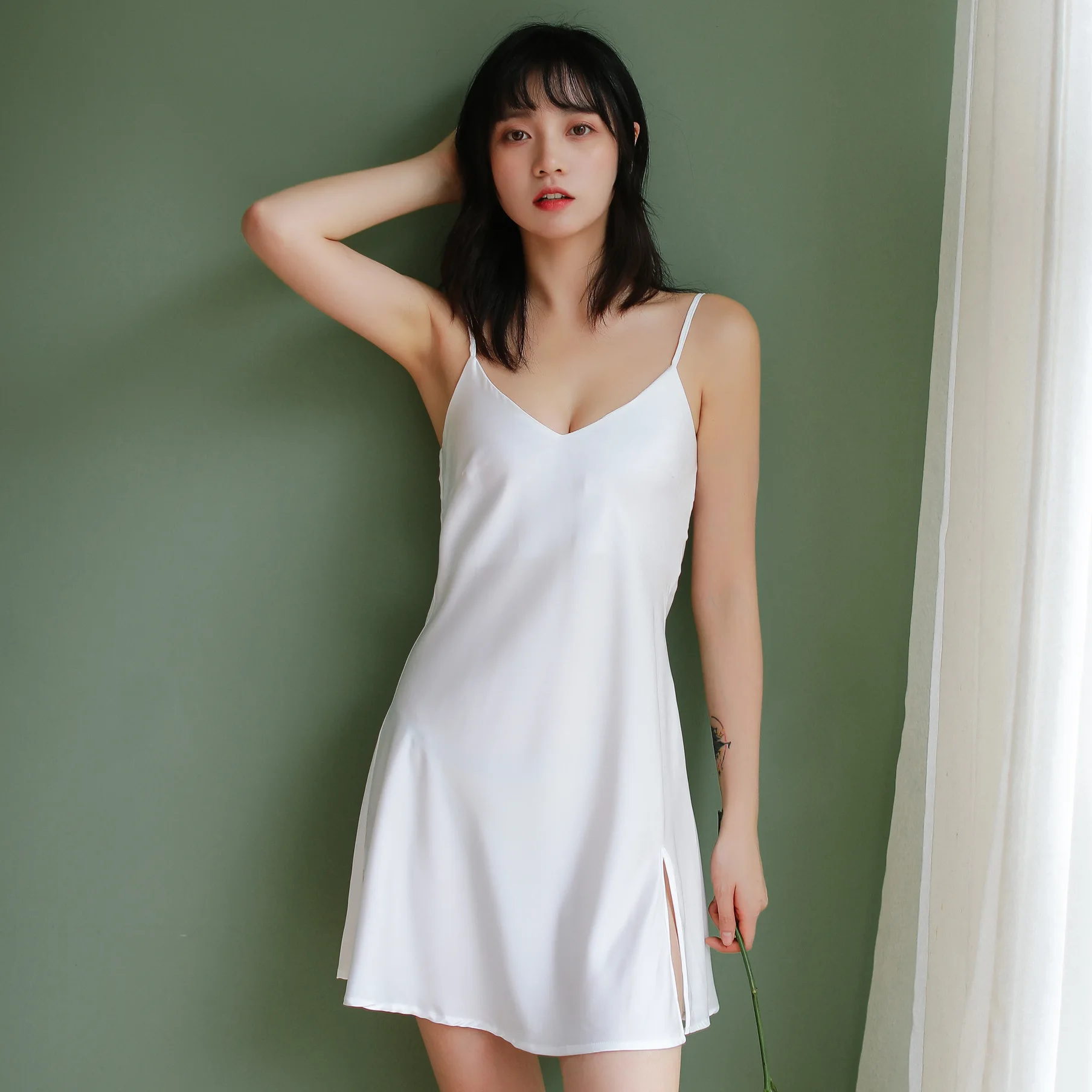 

New Fashion Sexy Club Women Satin Sleepwear Silk Nightgown Night Dress Sexy Lingerie Nightie Dress Shirt Slip Nightwear Homewear