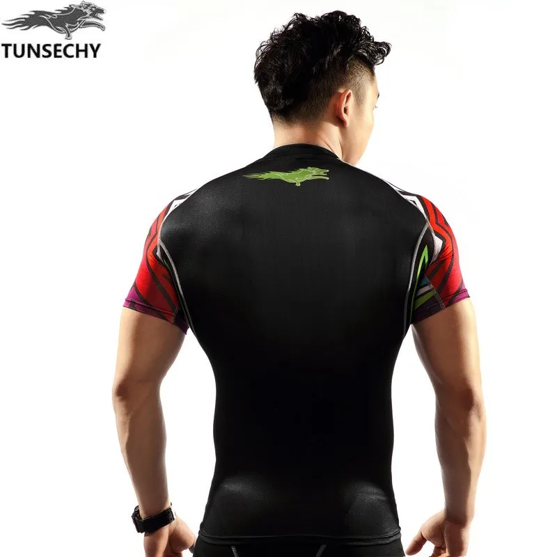 Модная брендовая компрессионная футболка TUNSECHY с коротким рукавом и круглым