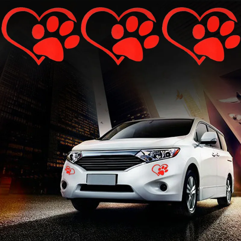 3 шт. Милая кошка собака Лапа печать Светоотражающая Автомобильная Наклейка Окно