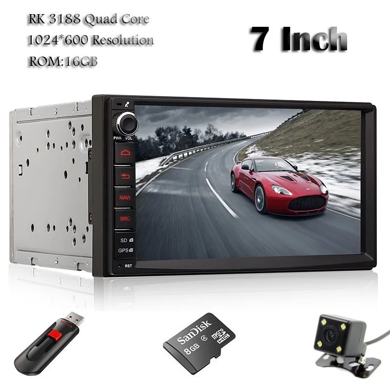 Quad Core Android 4.4 Universal In Dash 7 Inch 1024*600 HD Touch Screen Car Radio Player Double Din GPS Navigation Stereo | Автомобили и