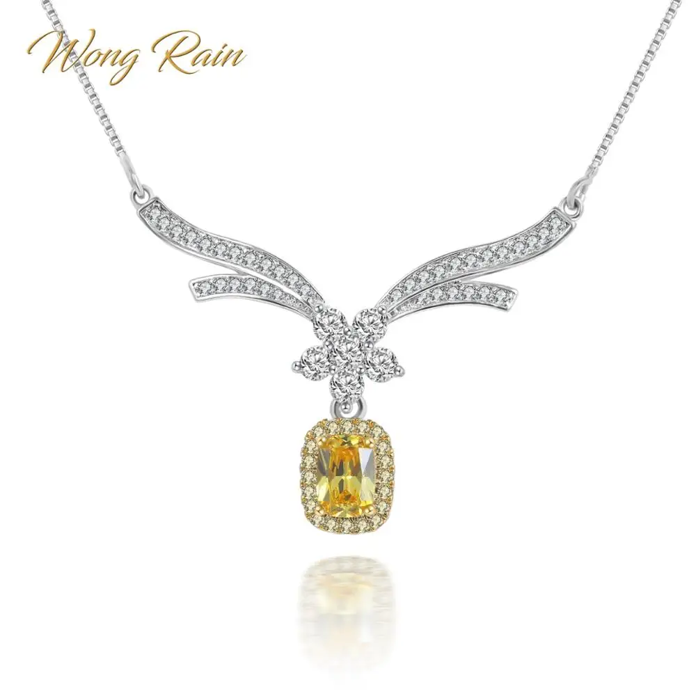 Женский кулон Wong Rain 100% Серебро 925 пробы 5*7 мм цитрин камень на день рождения для