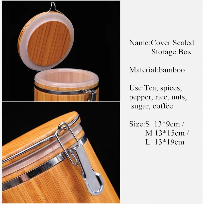 Bamboo Kitchen Storage Jar Bottle With Hinged Cork Lid Cover Sealed For Coffee Tea Spice Box Seal Pot Candy Container Airtight