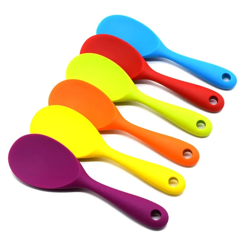 Food Grade Silicone Long-handled Rice Soup Spoon Kitchen Silicone Spoon Flatware Utensils Accessories Solid Color Kids Spoon
