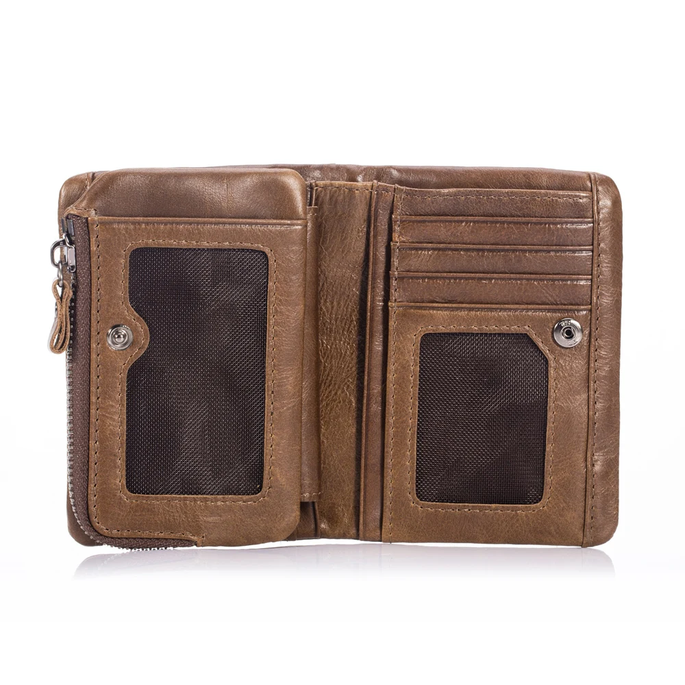 Genuine Cowhide Leather Men Wallets New Brand Vintage leather man Purse with Coin Bag Short Male Multi card holder