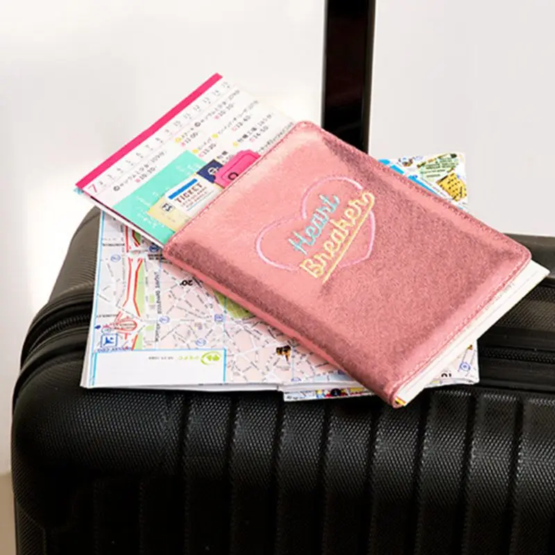 Fashion Women Hologram Embroidered Travel Accessories Lady Passport ID Card Cover Holder Case Protector Organizer PU Clutch Bag