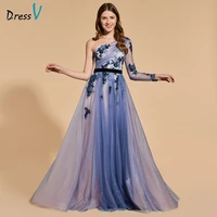 dressv 2022 elegant long prom dress one shoulder beading a line floor length evening party gown lace prom dresses customize