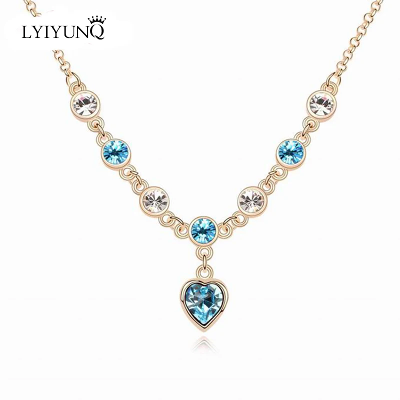D825 G Sky Blue Корейская мода темперамент Сердце Кристалл ожерелья и кулоны для женщин Романтический ювелирные изделия как подарки - Окраска металла: D825 G Sky Blue