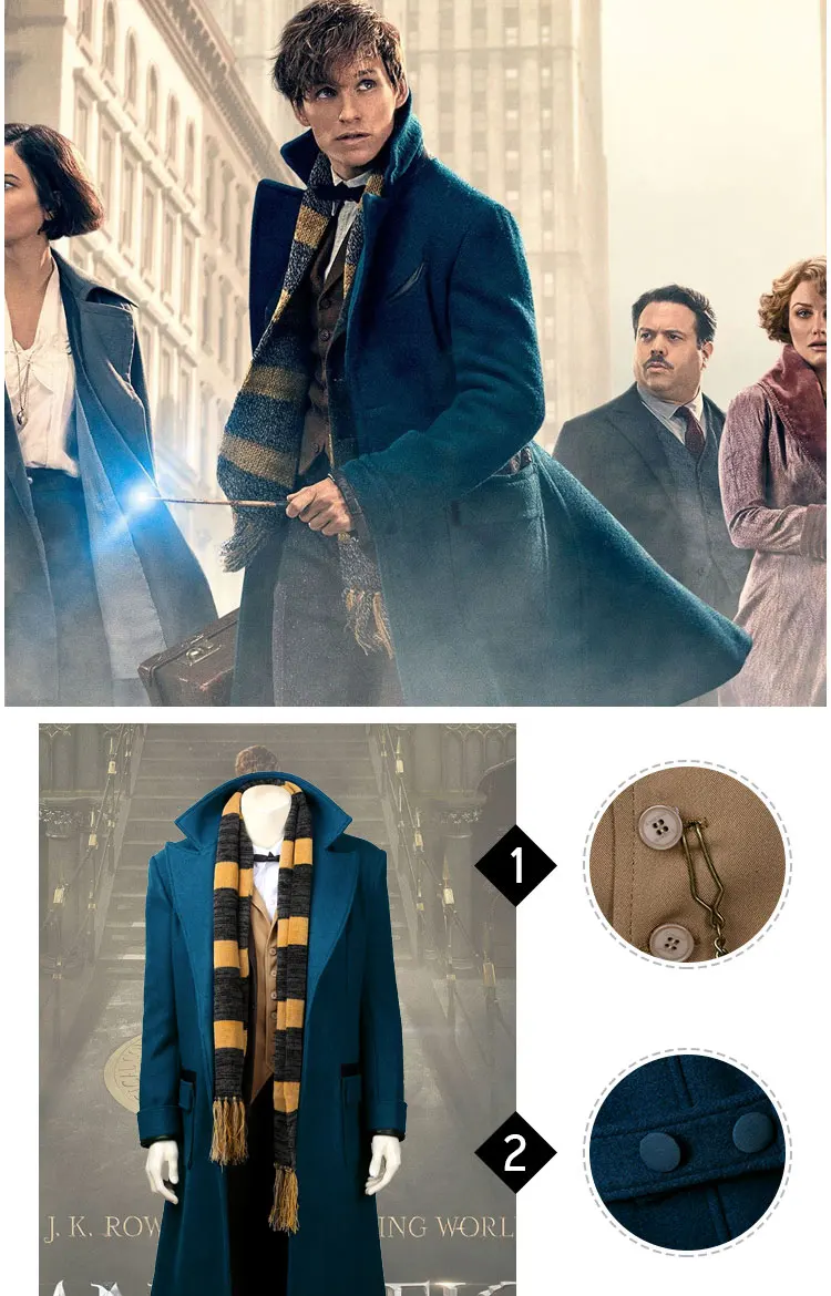 Фильм «Фантастические твари» и где найти их Scamander Косплей Костюм Костюмы на Хэллоуин для мужчин полный комплект на заказ
