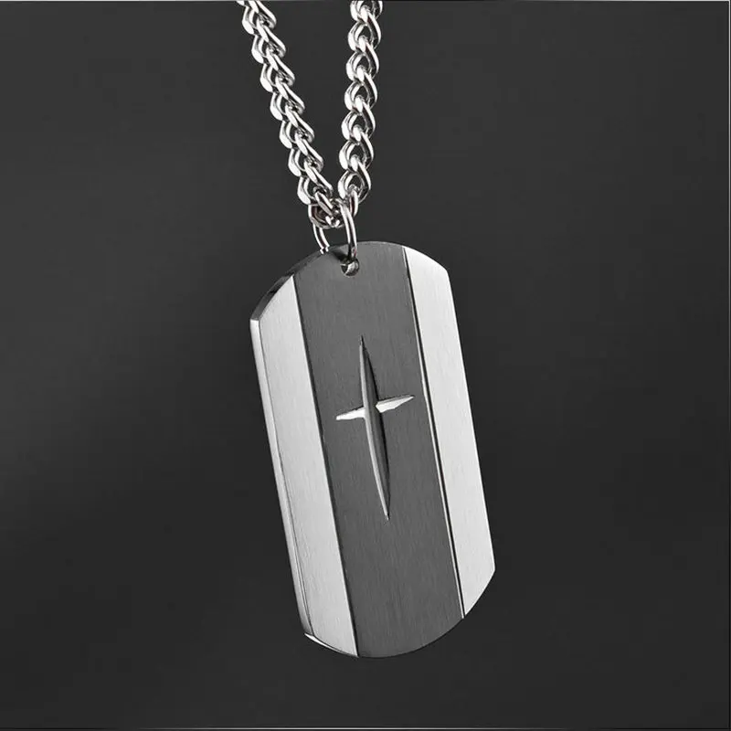 Amgjdk черный широкие полосы dog tag подвеска-крест Цепочки и ожерелья для Для