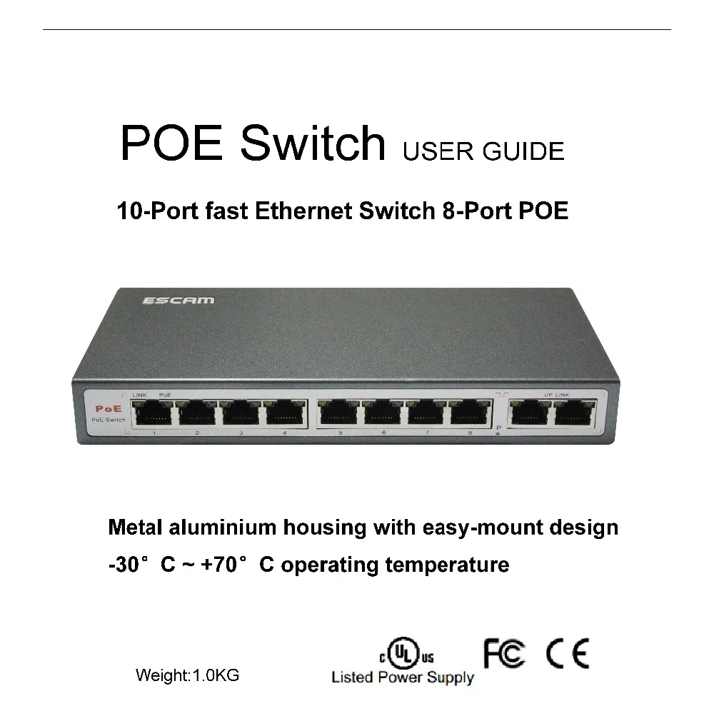 Камера видеонаблюдения ESCAM 8 каналов POE 10/100 м 150 120 Вт порт постоянного тока и 2LAN NVR