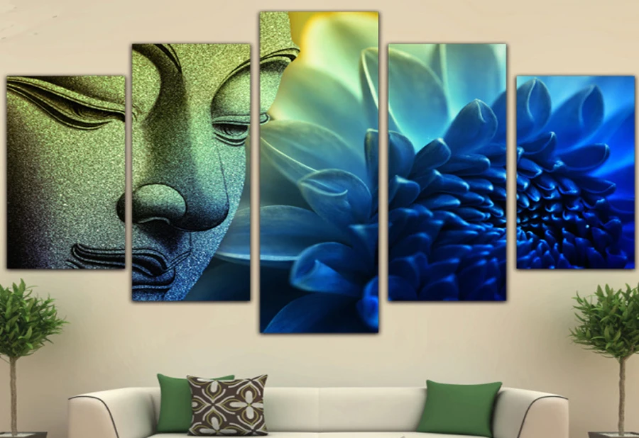 

5 Pieces Wall Picture Buddha Painting Flower 5D DIY Diamond Painting ,diamond Embroidery Full Cross Stitch Rhinestone Mosaic art