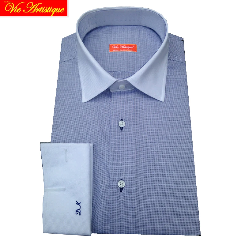 

male long sleeve business formal dress blue oxford white french cuff wedding shirts men's big size casual cotton shirt tailored