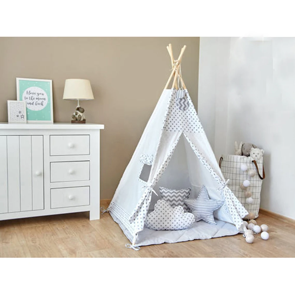 Детский шатер с серым дизайном игрушечный домик для малышей Детские игровые шатры из хлопка Домик для игровых кукол Типи.