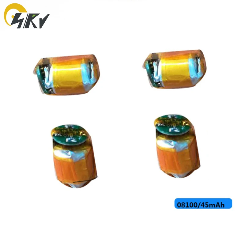 100 шт 08100 45mAh 3,7 V цилиндрические маленькие TWS перезаряжаемые Lipo батареи для bluetooth наушников
