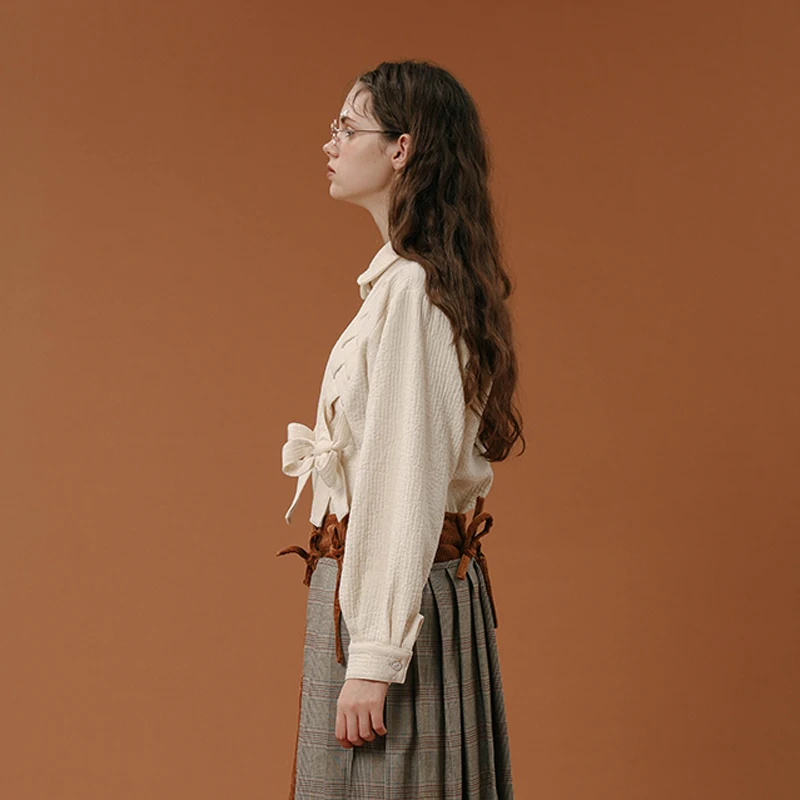 Блузка женская винтажная с длинным рукавом и бантом|women blouses|woman blouse designwomens designer