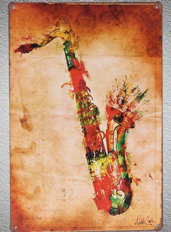 

1 pc Saxophone music instrument Singer Tin Plate Sign wall plaques Man cave vintage Shop store metal