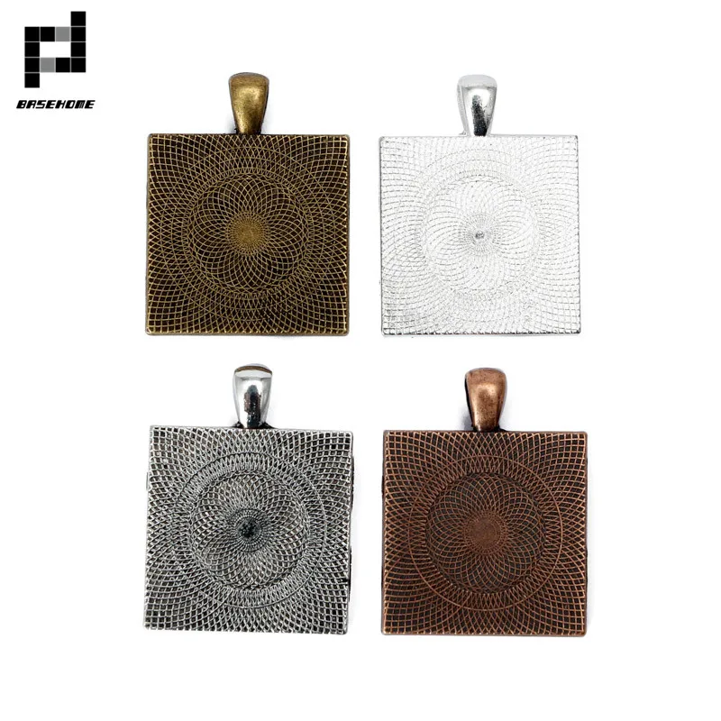 BASEHOME 10pcs/lot Square Pendant Settings Cabochons Bases Bezel Trays Fit 25mm Glass Cabochon Cameo DIY Necklace Findings | Украшения и