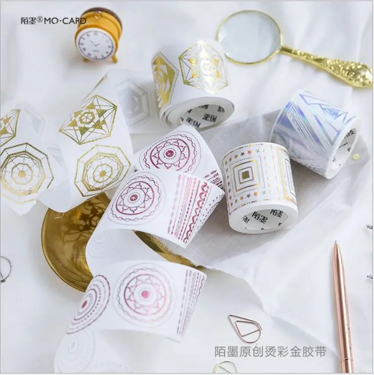 

45 мм широкий лидер сусальным золотом геометрические Лазерная золотого, серебряного цвета декоративные планировщик лента Washi DIY дневник в стиле Скрапбукинг изоляционная лента школа