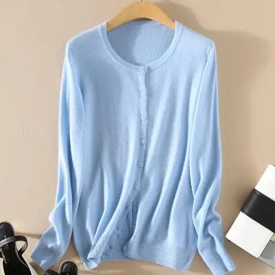 O-neck sky blue Осенний и зимний утолщенный кашемировый свитер, женский кардиган с v-образным вырезом и длинными рукавами, короткий свободный Однотонный женский свитер - Цвет: O-neck sky blue