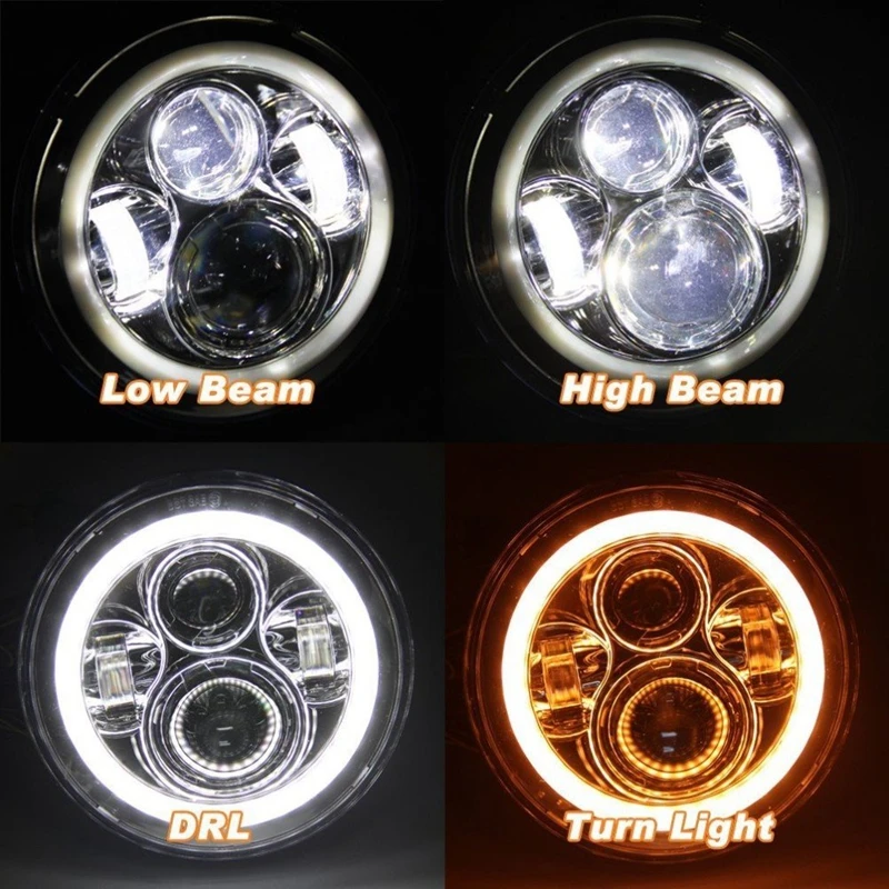 

Motorcycle 7inch Round Led Headlights White Amber Turn Signal Halo For Touring Motorbikes and Jeep Wrangler Accessories