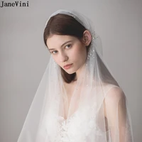 janevini 2019 vintage one layer white bridal veils cut edge fingertip length veil beaded soft tulle brides wedding accessories