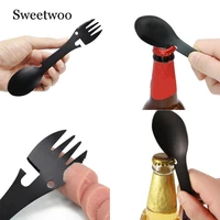5 in 1 multi functional outdoor tools stainless steel camping survival edc kit practical fork knife spoon bottlecan opener