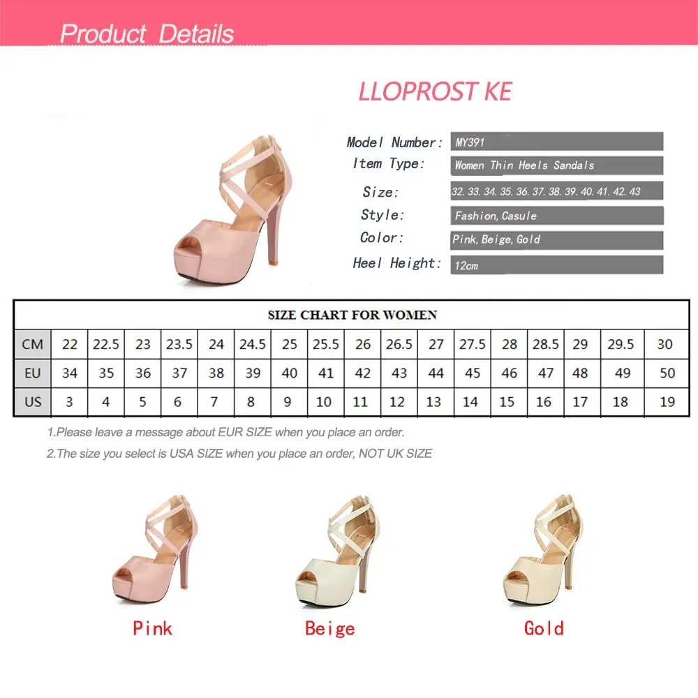 

Lloprost ke Fashion Sandals Women Elegant Thin High Heels Peep Toe Platform Party Wedding Shoes Woman Glod Beige Pink MY391