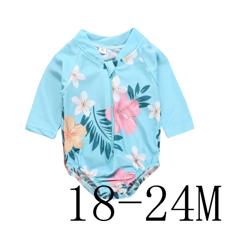 SOSOCOER для маленьких девочек Купальник цветочный принт для девочек; цельный купальник для девочек с длинными рукавами, на молнии, детская пляжная одежда; детская одежда для купания - Цвет: 18-24M