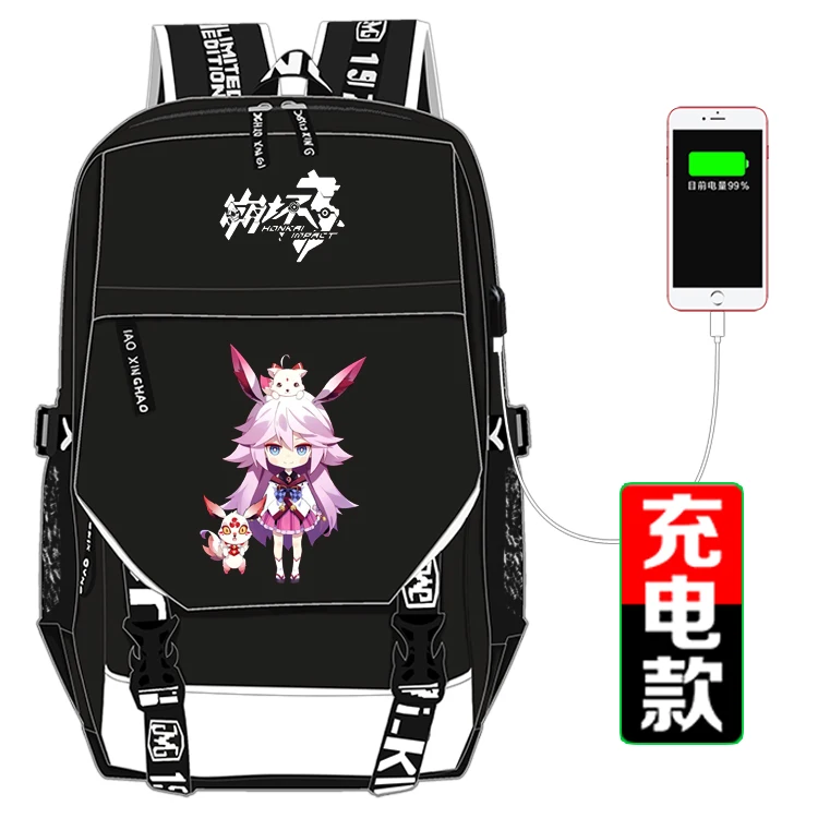 Honkai Impact 3 Печать Рюкзак киана каслана косплей женский рюкзак USB интерфейс ноутбук Рюкзак Холст Школьные сумки - Цвет: L