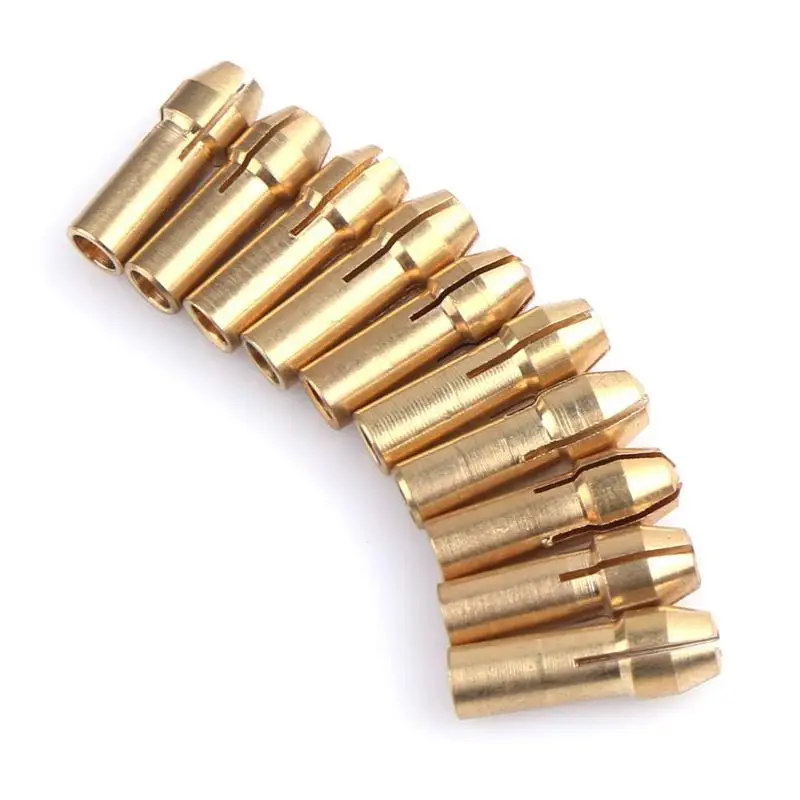

10pcs 0.5-3.2mm Mini Brass Copper Collets Chucks for Twist Drill fit Motor Shaft Electric Grinder Rotary Tool for Twist Drill