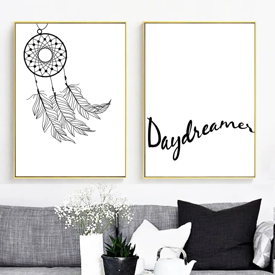 Gohipang черно-белый Ловец снов перо цитаты скандинавские постеры и принты Настенная