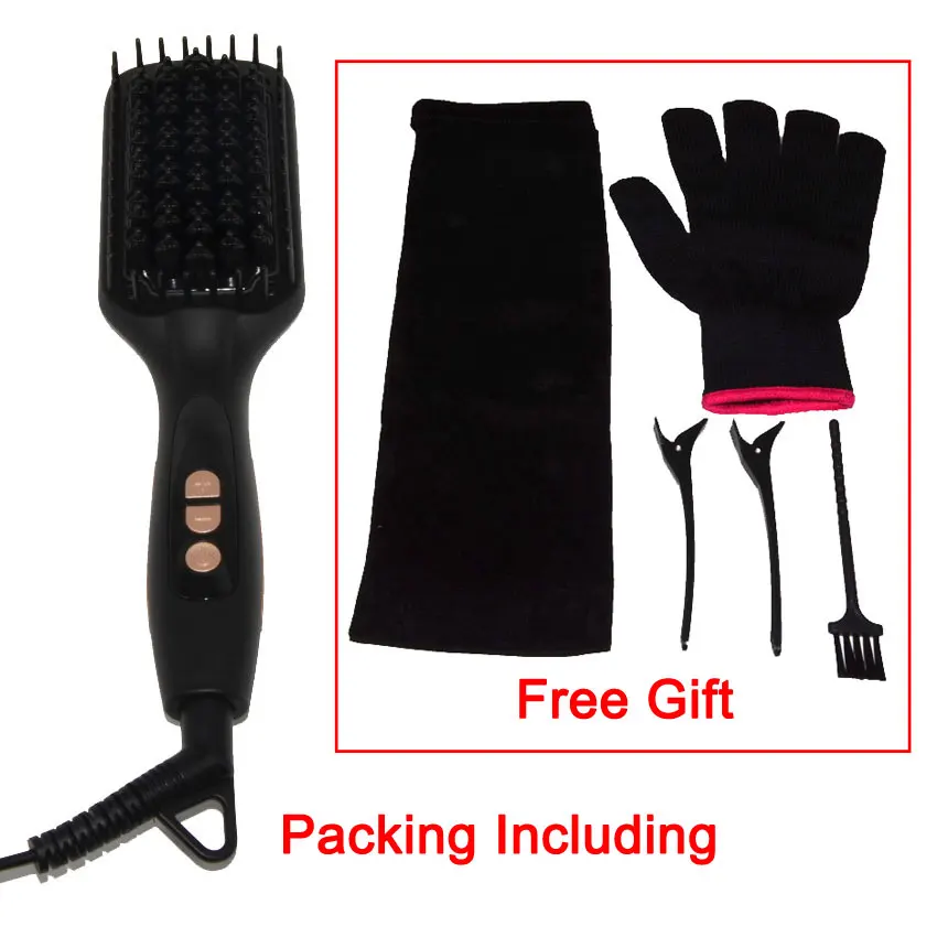 Queenme Ionic Hair Straightening Brush LCD Display Ceramic Tourmaline Electric Straightener Flat Iron Styling Tool | Красота и