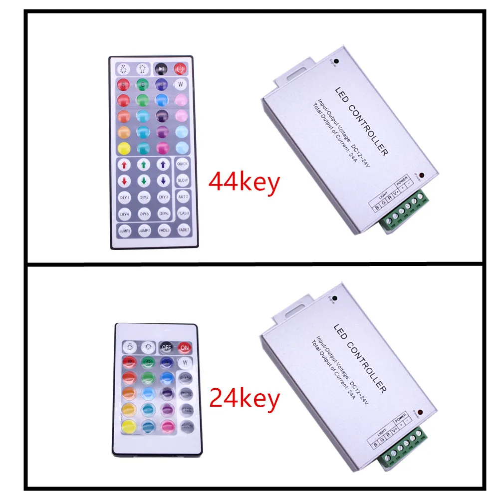 

RGB led controller 24A 24keys 44 keys IR wireless remote control Plastic+Aluminum dc 12V-24V for 5050 / 3528 RGB led strip light