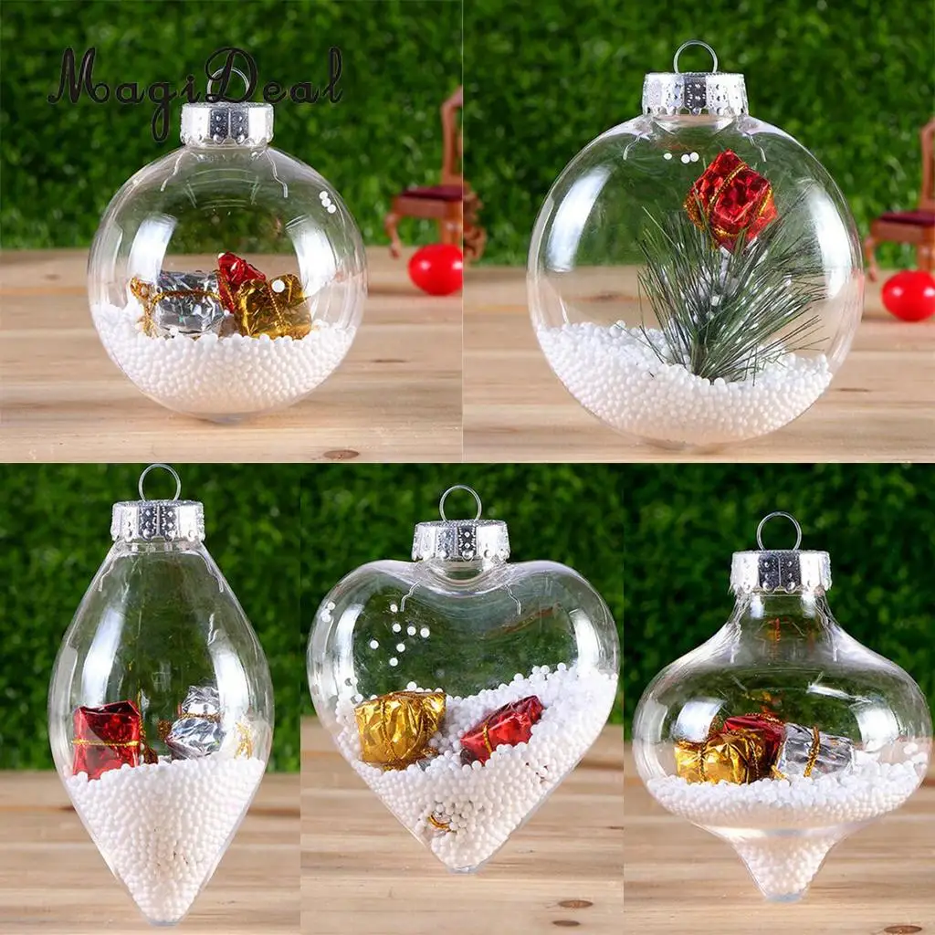 

MagiDeal Clear Christmas Snow Ball Refillable Xmas Bauble Hanging Tree Ornament Gift Present Box Home Decorations