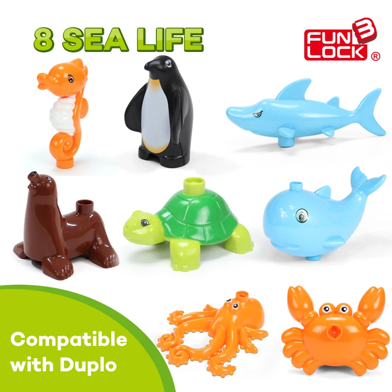 FUNLOCK Duplo фигурки животных игрушки блоки Акула Кит кролик слон кошка собака