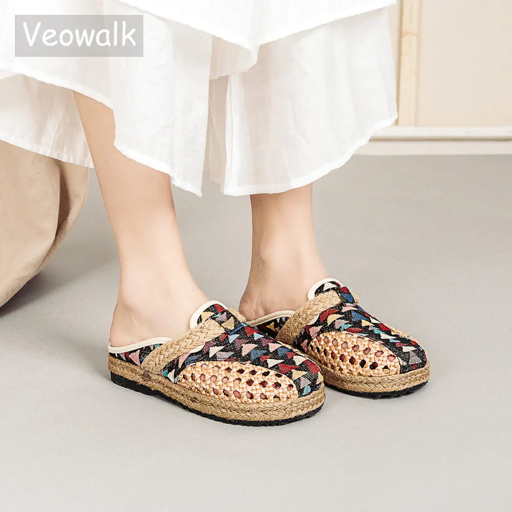 Женские льняные хлопковые эспадрильи Veowalk летние дышащие шлепанцы ручной работы