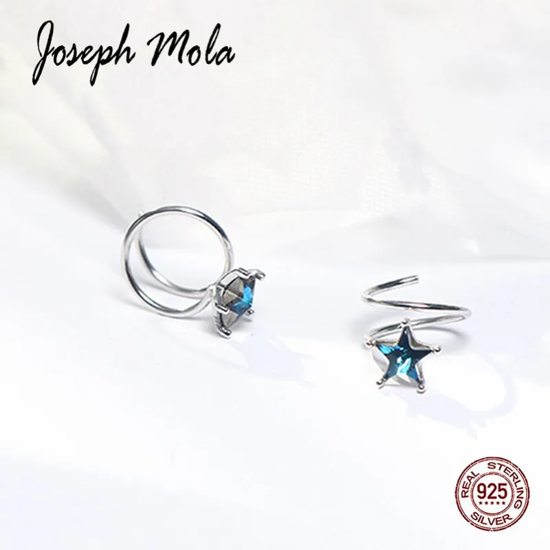 Joseph Mola 925 серебро оригинальный спиральный синий циркон Звезда Серьги гвоздики