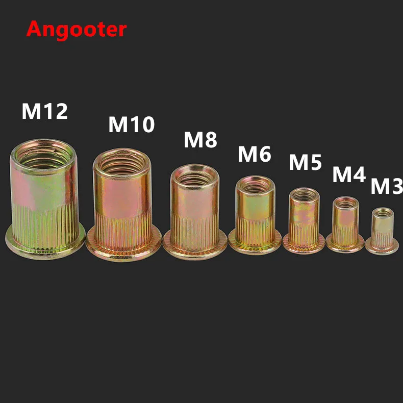 

M3 M4 M5 M6 M8 M10 M12 Zinc plated Carbon Steel Knurled Nuts Rivnut Flat Head Threaded Rivet Insert Nutsert Cap Rivet Nut